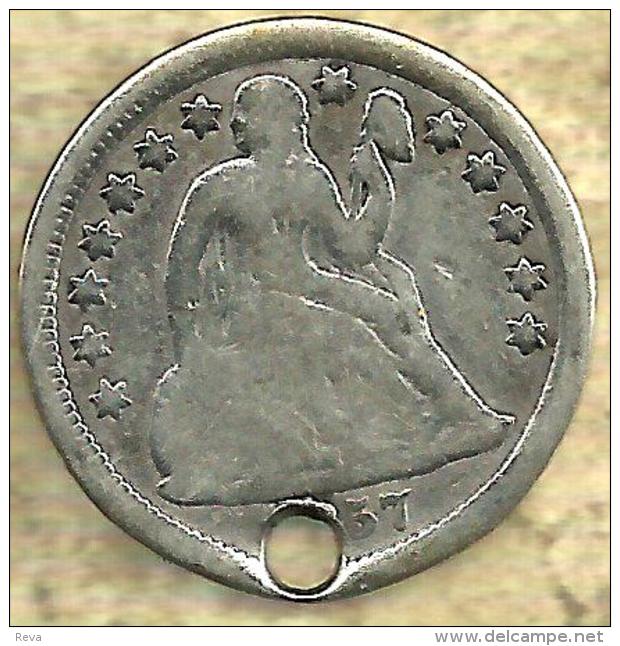 UNITED STATES USA 10 CENTS DIME WREATH FRONT SITTED LIBERTY SMALL STARS BACK 1857 AG SILVER SCARCEKM? READ DESCRIPTION!! - 1837-1891: Seated Liberty