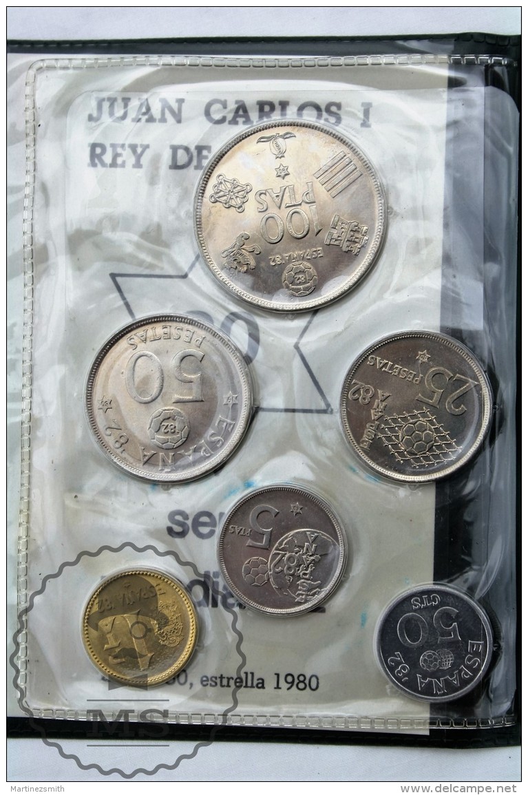 Spain Juan Carlos I Mint Coins 1982 FIFA World Cup Set - 100, 50, 25, 5, 1, Pesetas &amp; 50 Cts. By Spanish Royal Mint - Mint Sets & Proof Sets