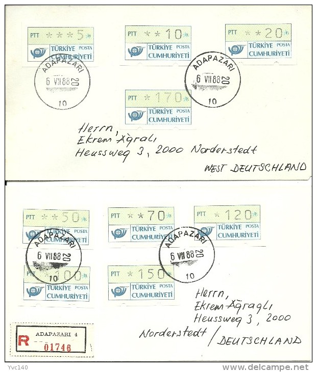 Turkey; 1987 Covers Bearing 1st Group Automaton Stamps (Complete Set) - Automatenmarken