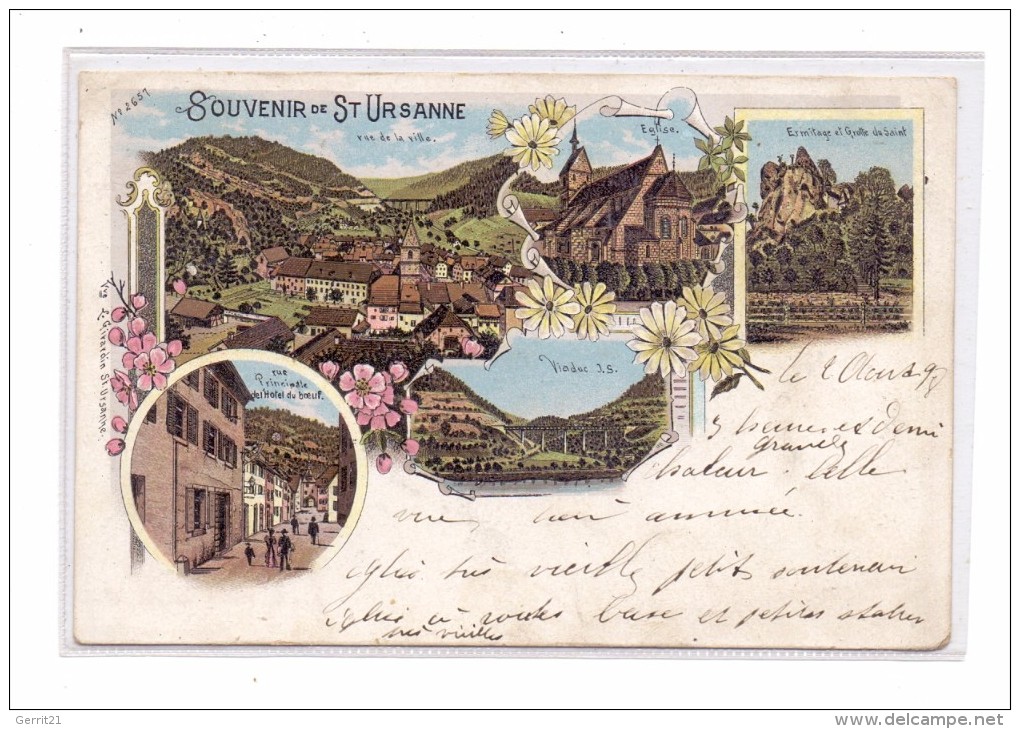 CH 2882 SAINT - URSANNE JU, Lithographie, Hotel De Boeuf, Vue De Ville...., 1898 - Saint-Ursanne