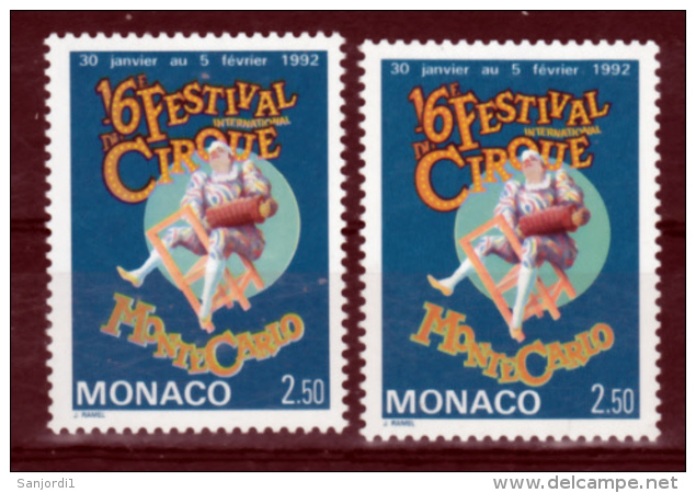 Monaco 1810 Le Cirque  Variété Inscriptions Jaunes Et Orange Neuf ** TB  MNH Sin Charnela - Abarten