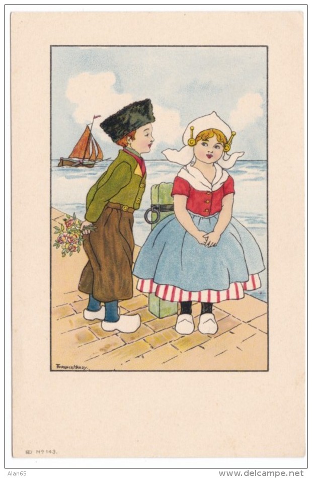 Dutch Children Hardy Artist Signed Image Boy Girl Romance, C1900s/10s Vintage Postcard - Hardy, Florence