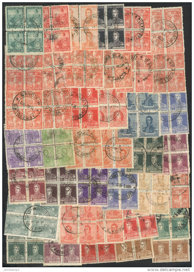 89 Old Used Blocks Of 4, Many With Good Cancels (for Example: Puerto Reconquista, Laguna Blanca, San Ignacio,... - Collections, Lots & Séries