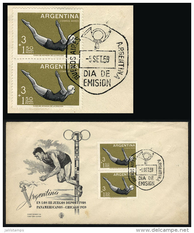 GJ.1154a, 1959 Swimmer With TORCH OMITTED Variety, Pair Used On Cover With First Day Postmark, Excellent Quality,... - Poste Aérienne