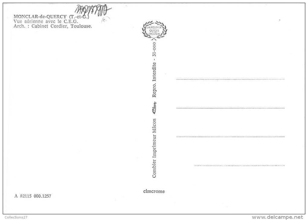 82-MONCLAR-DE-QUERCY- VUE AERIENNE AVEC LE C.E.G. - Montclar De Quercy