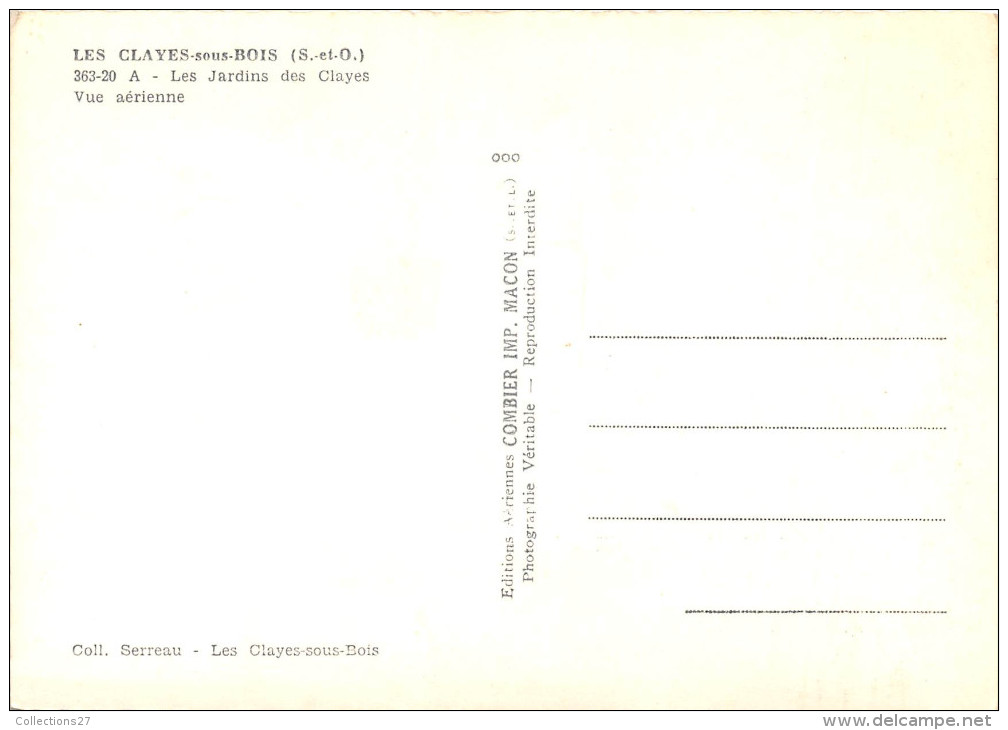 78-LES CLAYES-SOUS-BOIS- VUE AERIENNE , LES JARDINS DES CLAYES - Les Clayes Sous Bois