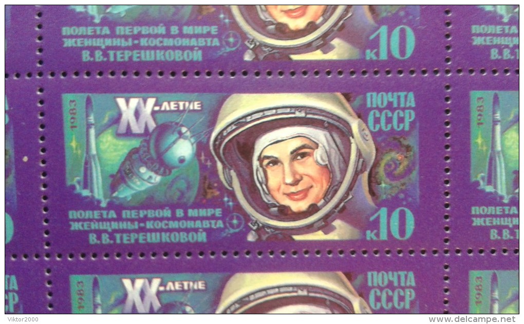 RUSSIA 1983 MNH (**)YVERT5006 The Flight Of The First Female Astronaut Into Space.Valentina Tereshkova .sheet Of 28 Stam - Volledige Vellen