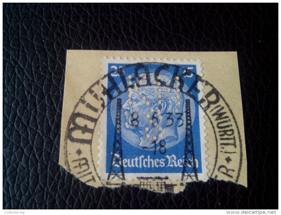 RARE 25 PF DEUTSCHEN REICH Reichspresidents Paul Von Hindenburg German PERFIN Stamp 1933 ON PAPER COVER USED - Sonstige & Ohne Zuordnung