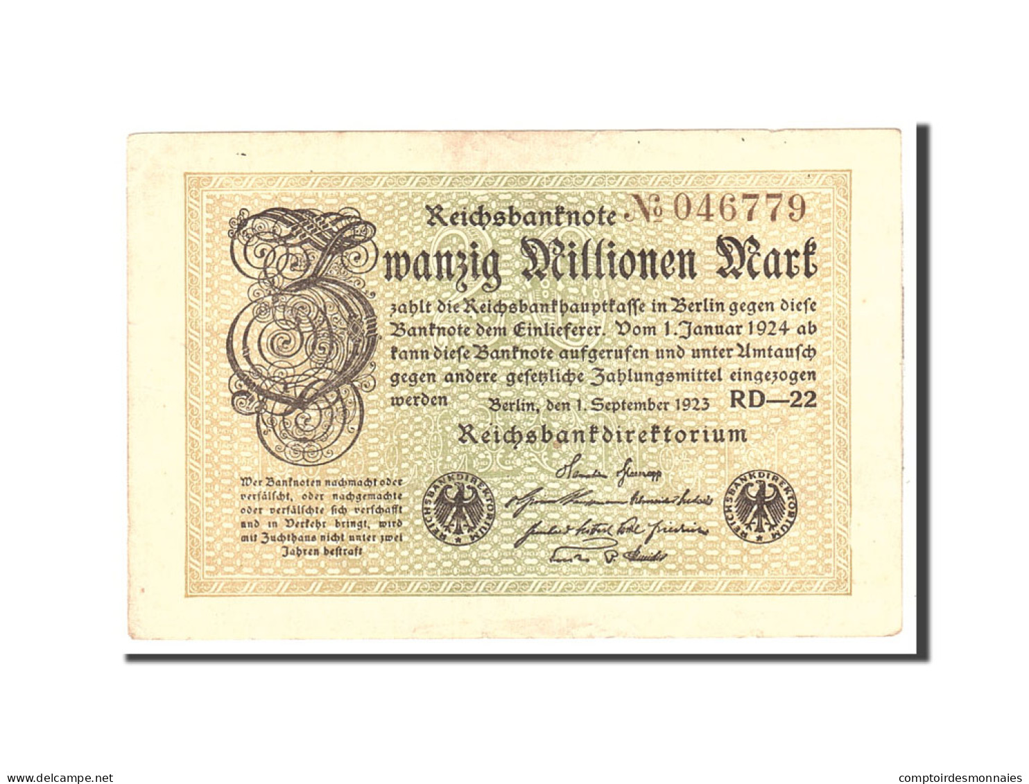 Billet, Allemagne, 20 Millionen Mark, 1923, 1923-09-01, KM:108c, TTB - 20 Millionen Mark