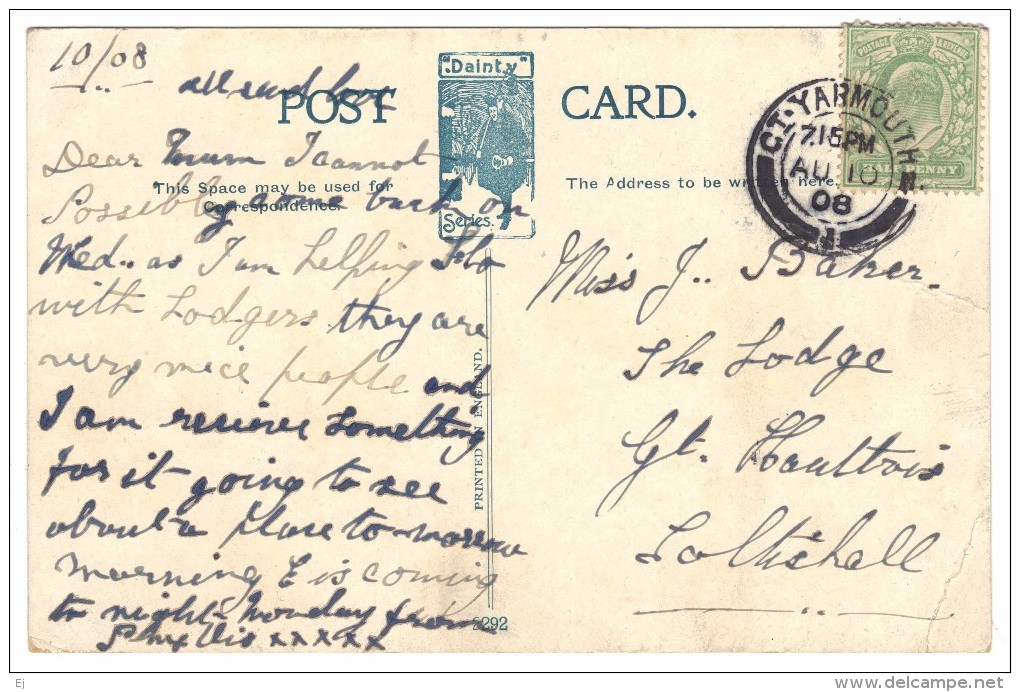 St Nicholas Church, Yarmouth  - E T W Dennis - Postmark 1908 - Great Yarmouth