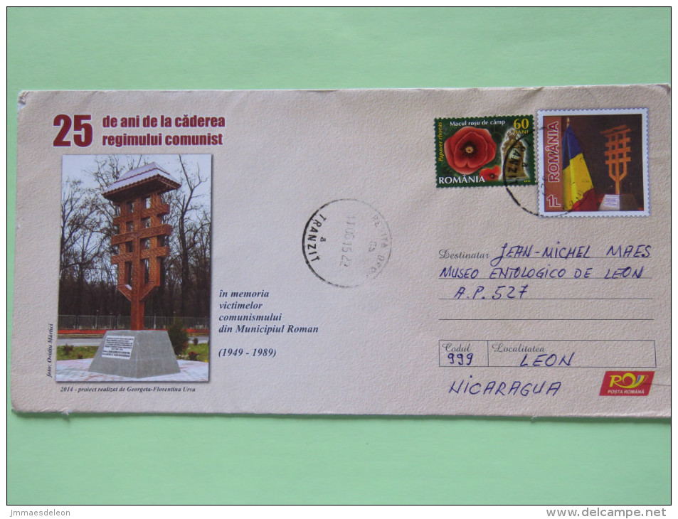 Romania 2015 Stationery Cover To Nicaragua - Comunist Party - Flower - Covers & Documents