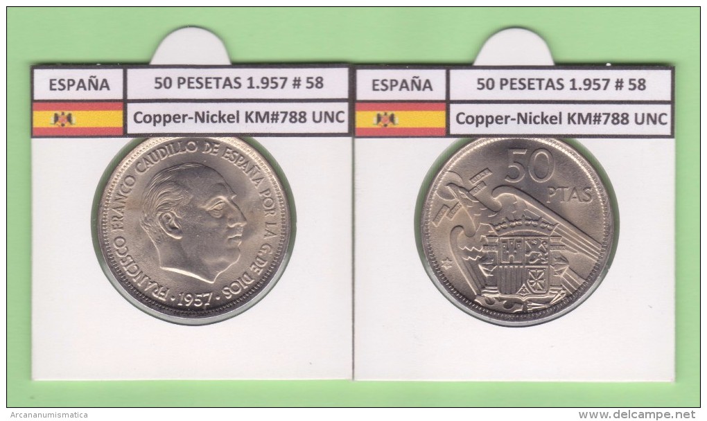 SPANIEN / FRANCO   50  PESETAS   1.957 #58  CU NI  SC/UNC  KM#788     T-DL-9314 - 50 Peseta