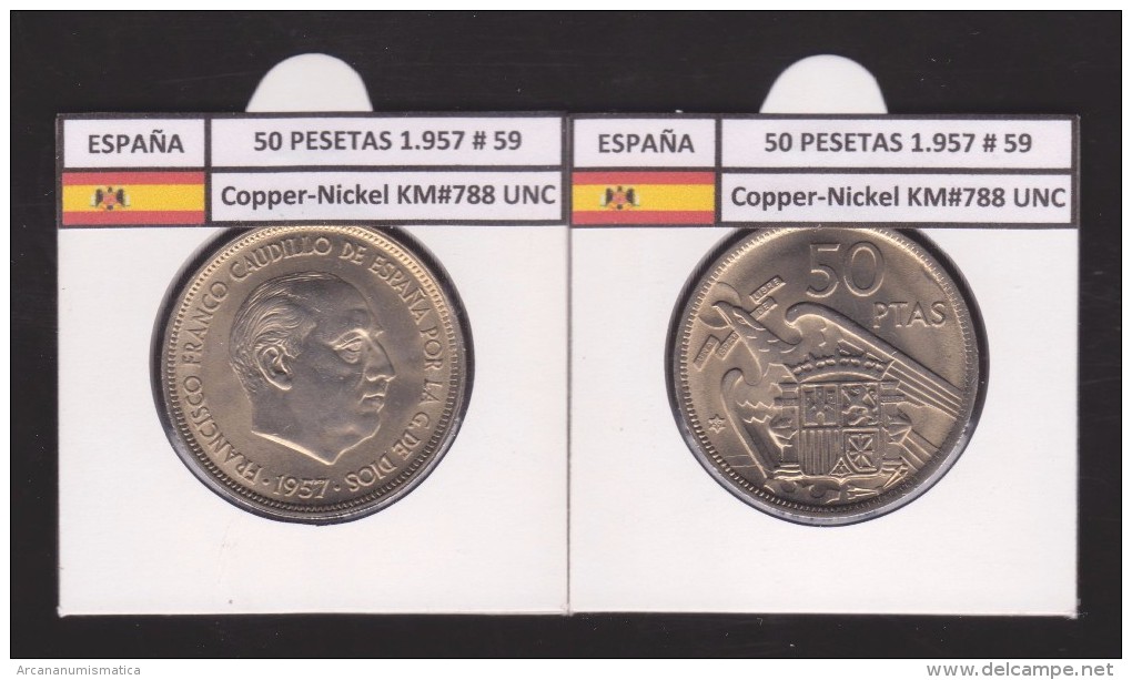 SPANJE/ FRANCO   50  PESETAS   1.957 #59  CU NI  SC/UNC  KM#788     T-DL-9319 - 50 Pesetas