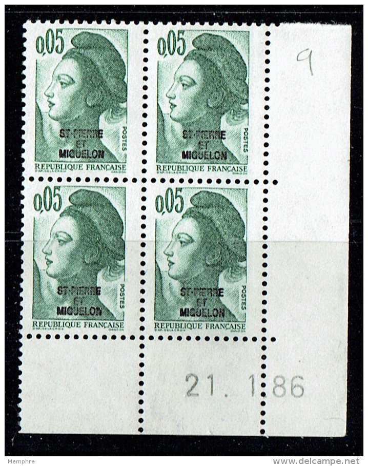 1986  Sabine 0,05  Fr.   Yv 455   Coin Daté 21.1.86  **  MNH - Neufs