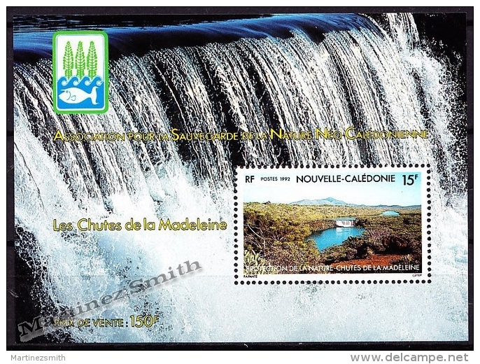 New Caledonia - Nouvelle Calédonie 1992 Yvert BF-13 Nature Protection, Madeleine Waterfall - MNH - Miniature Sheet - Hojas Y Bloques