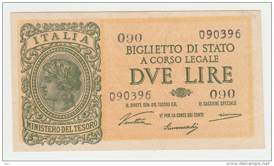 Italy 2 Lire 1944 XF Pick 30a 30 A - Italia – 2 Lire