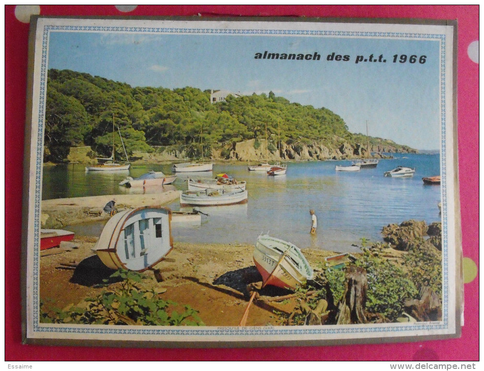 Calendrier P.T.T. 1966 Presqu'ile De Giens, Enfant Et Chien. Almanach PTT - Tamaño Grande : 1961-70