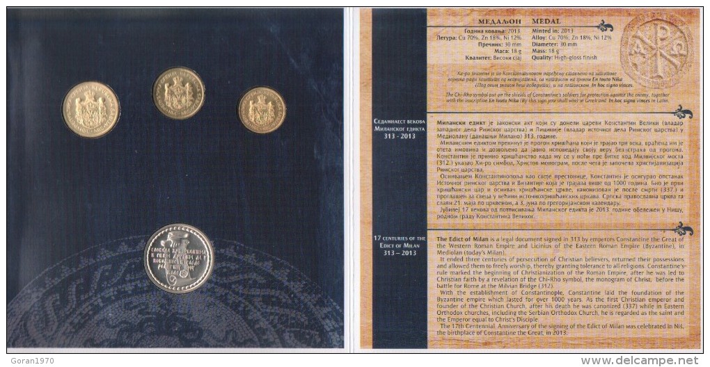 Serbia Coins Set 2013. UNC, NBS, 17 Centuries Of The Edict Of Milan 313-2013 - Serbien