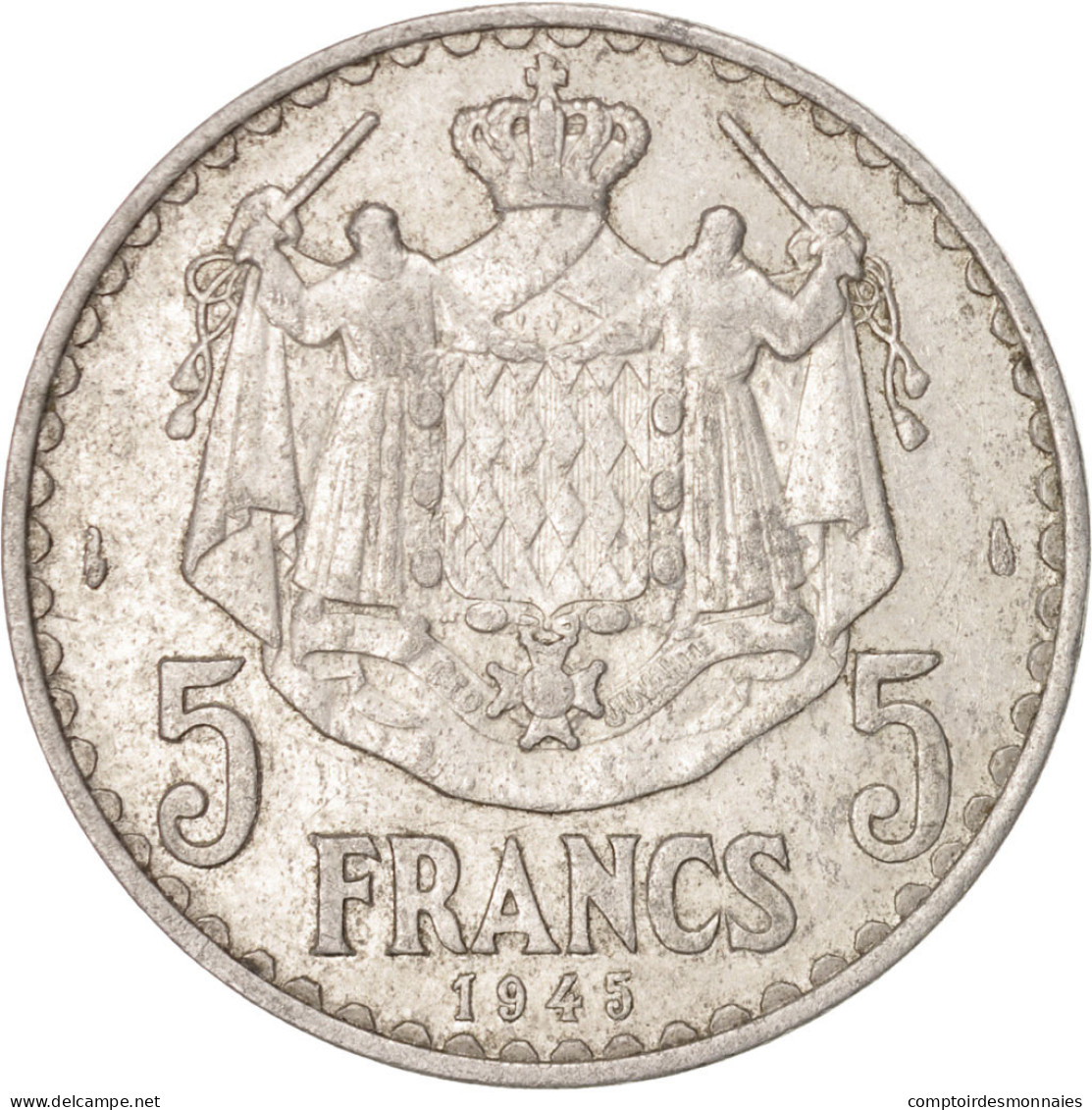 Monnaie, Monaco, Louis II, 5 Francs, 1945, TTB, Aluminium, KM:122 - 1922-1949 Louis II