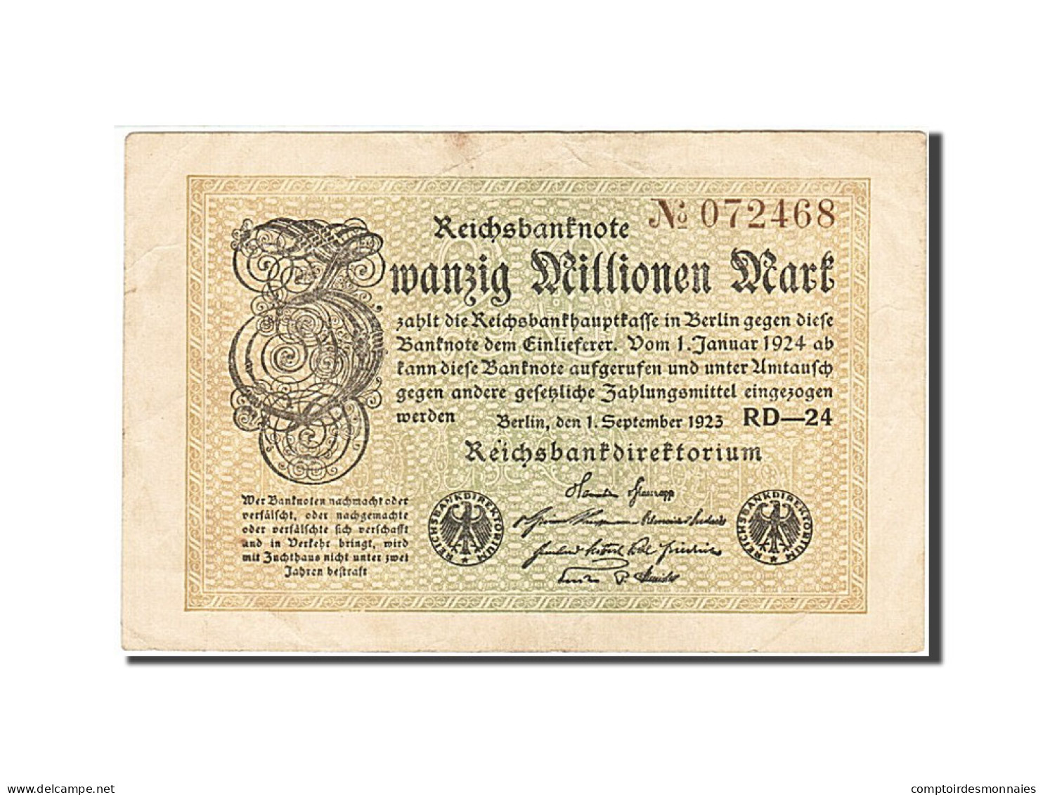 Billet, Allemagne, 20 Millionen Mark, 1923, 1923-09-01, KM:108a, TTB - 20 Millionen Mark