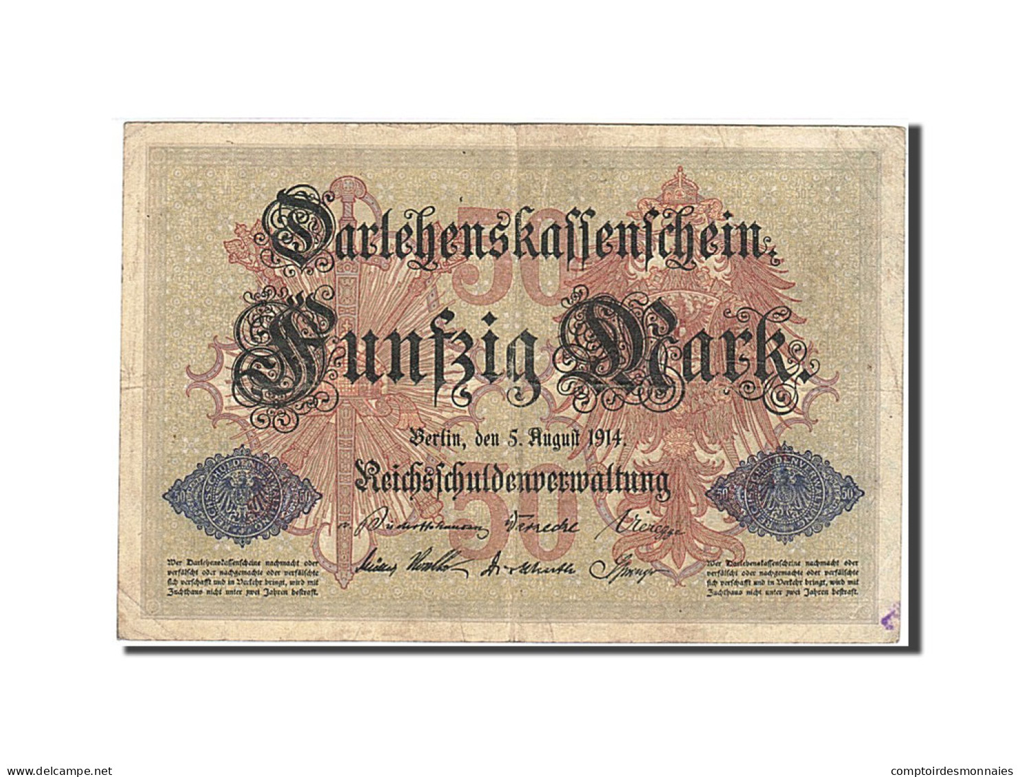 Billet, Allemagne, 50 Mark, 1914, 1914-08-05, KM:49b, TB+ - 50 Mark