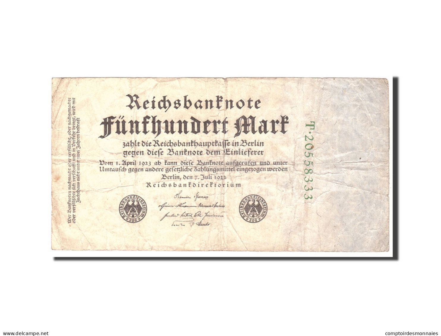 Billet, Allemagne, 500 Mark, 1922, 1922-07-07, KM:74c, TB - 500 Mark