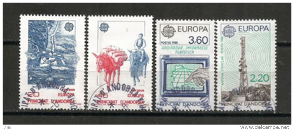 ANDORRA /ANDORRE.Europa 1988, Communications Anciennes Et Modernes, 4 Timbres Oblitérés, 1 ère Qualité - Used Stamps