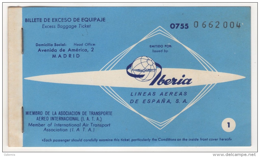 IBERIA LINES AEREAS DE ESPANA S.A. AIRLINES PASSENGER TICKET 1962 - Europa