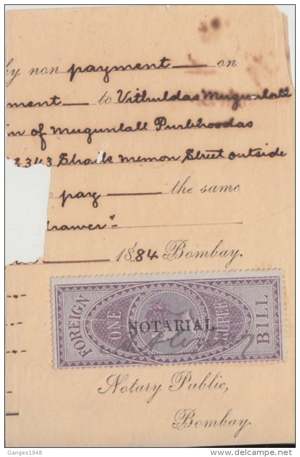 India   QV   1R  NOTARIAL  Revenue   #  92396  Fiscaux  Fiscal  Inde  Indien - 1858-79 Compañia Británica Y Gobierno De La Reina