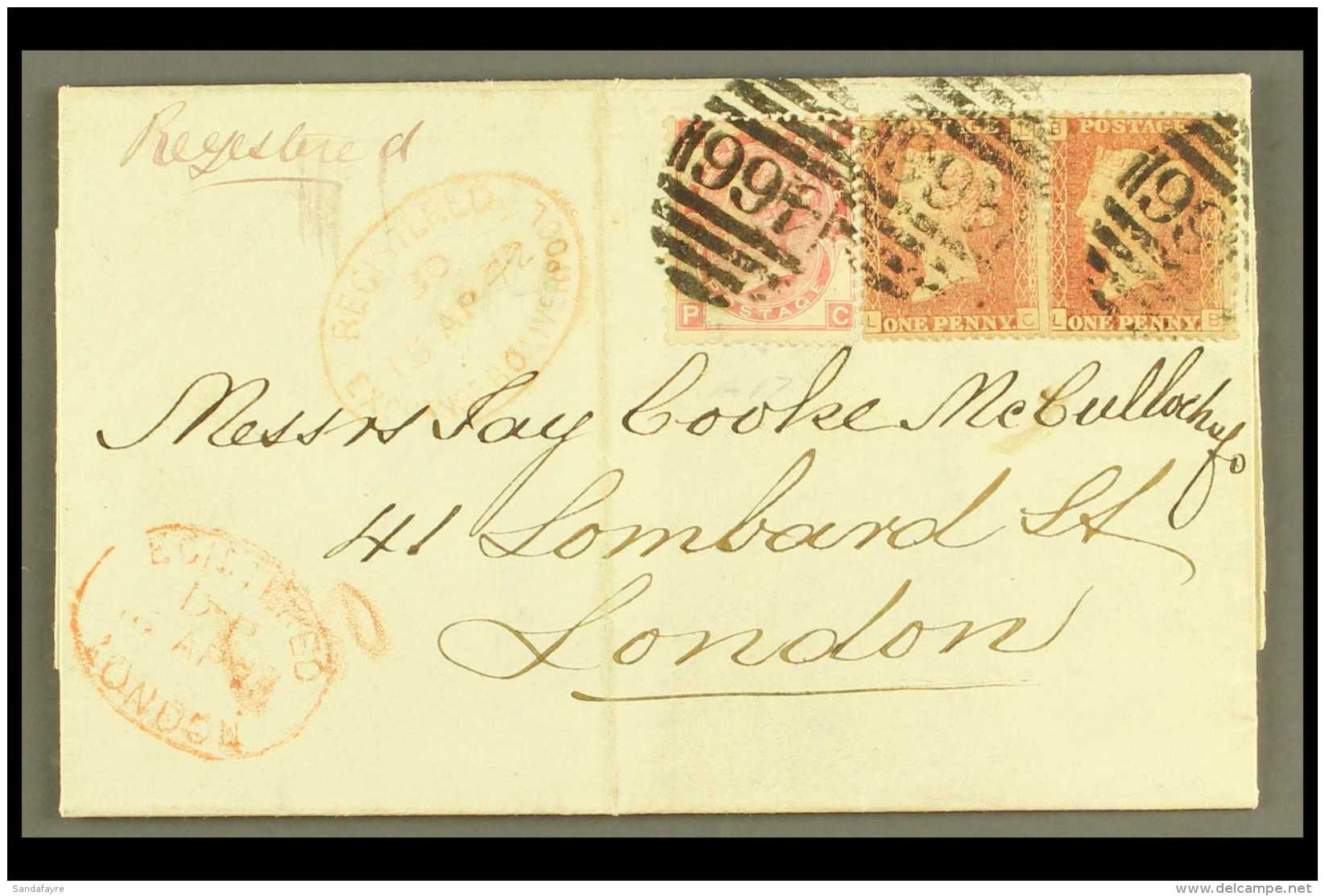 1872 REGISTERED ENTIRE From Liverpool To London Bearing 1867-83 3d Rose, Plate 7, Plus 1d Plate 123 X2, These Tied... - Andere & Zonder Classificatie