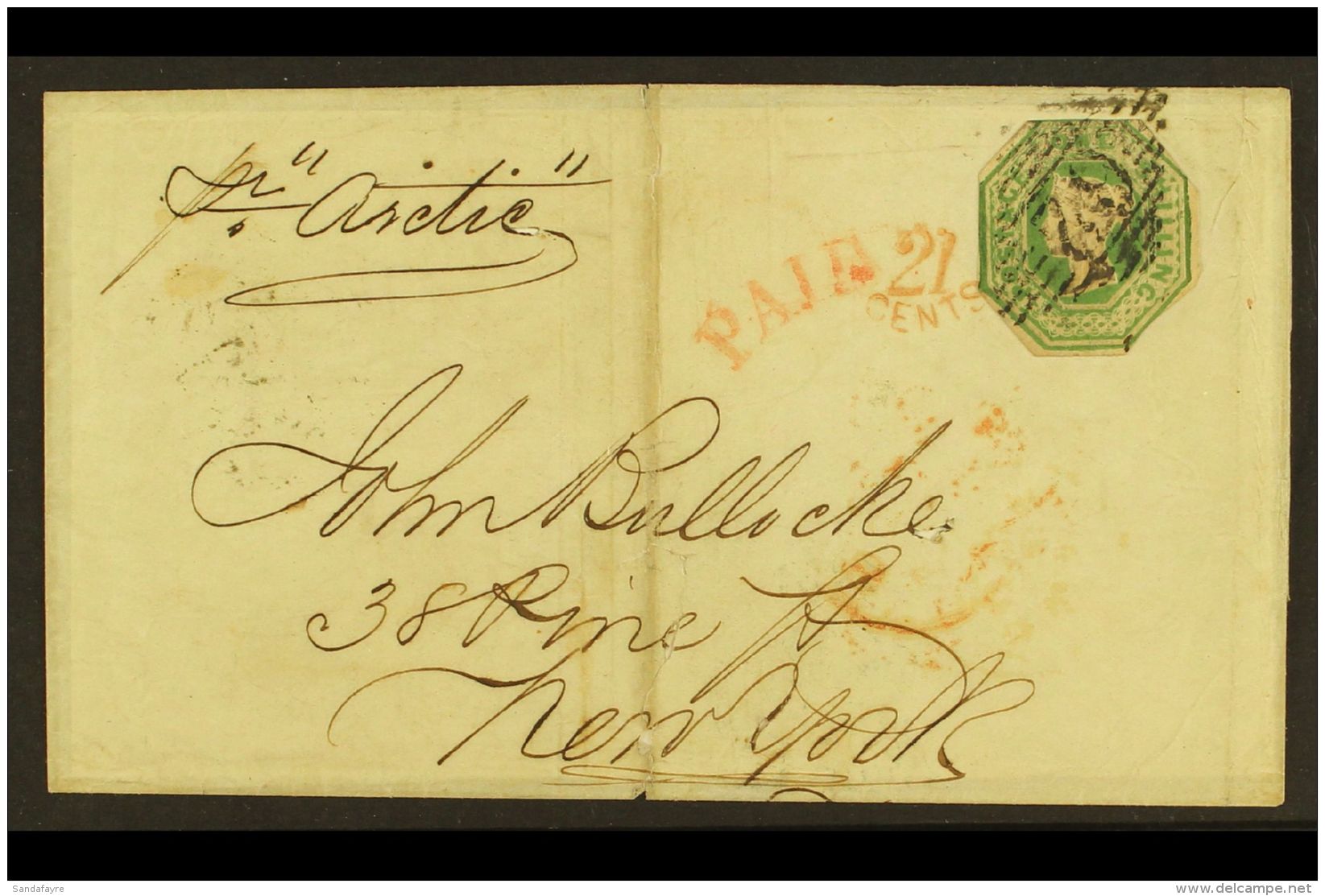 1861 (4 Oct) Letter Sheet From Dublin To New York Per "Arctic" Bearing A Cut To Shape Embossed 1s Green Stamp Tied... - Andere & Zonder Classificatie