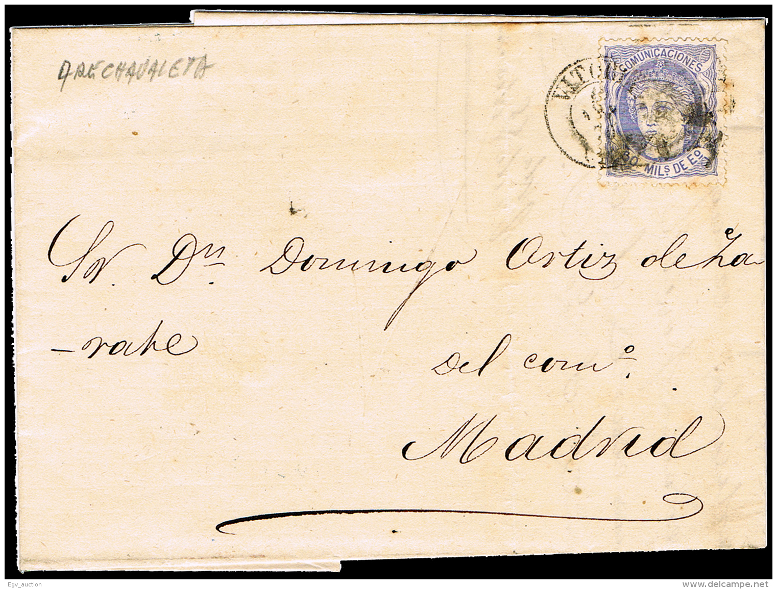 ALAVA - EDI O 107 - CARTA CIRC DE VITORIA A MADRID - FECH. "VITORIA 16.AB.1870 - Storia Postale