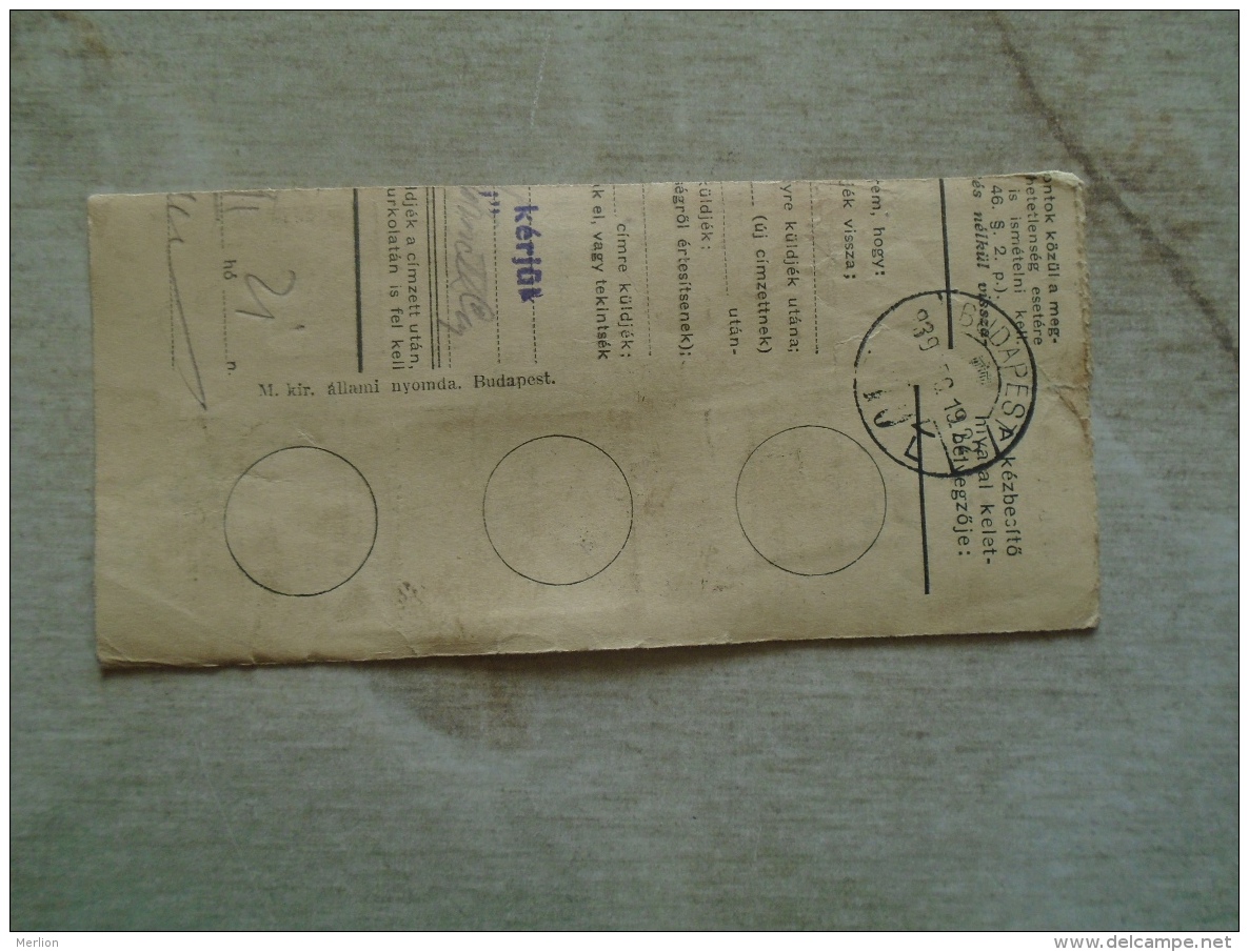 D138727 Hungary  Parcel Post Receipt 1939 - Colis Postaux