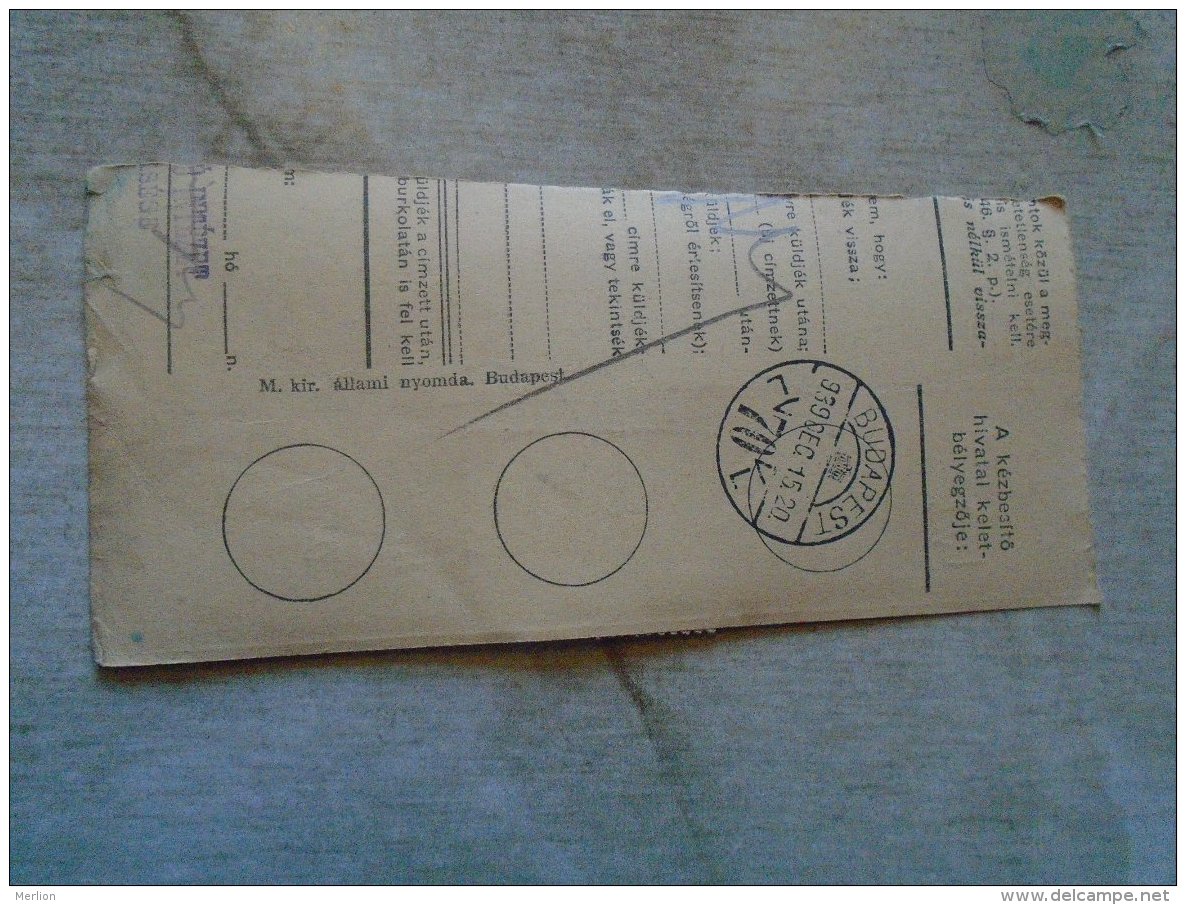 D138771 Hungary  Parcel Post Receipt 1939  ESZTERGOM - Colis Postaux