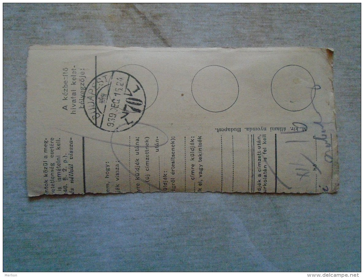 D138774 Hungary  Parcel Post Receipt 1939  SZEGED - Postpaketten