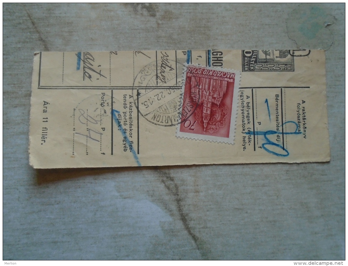 D138785 Hungary  Parcel Post Receipt 1939   KUNSZENTMÁRTON - Postpaketten