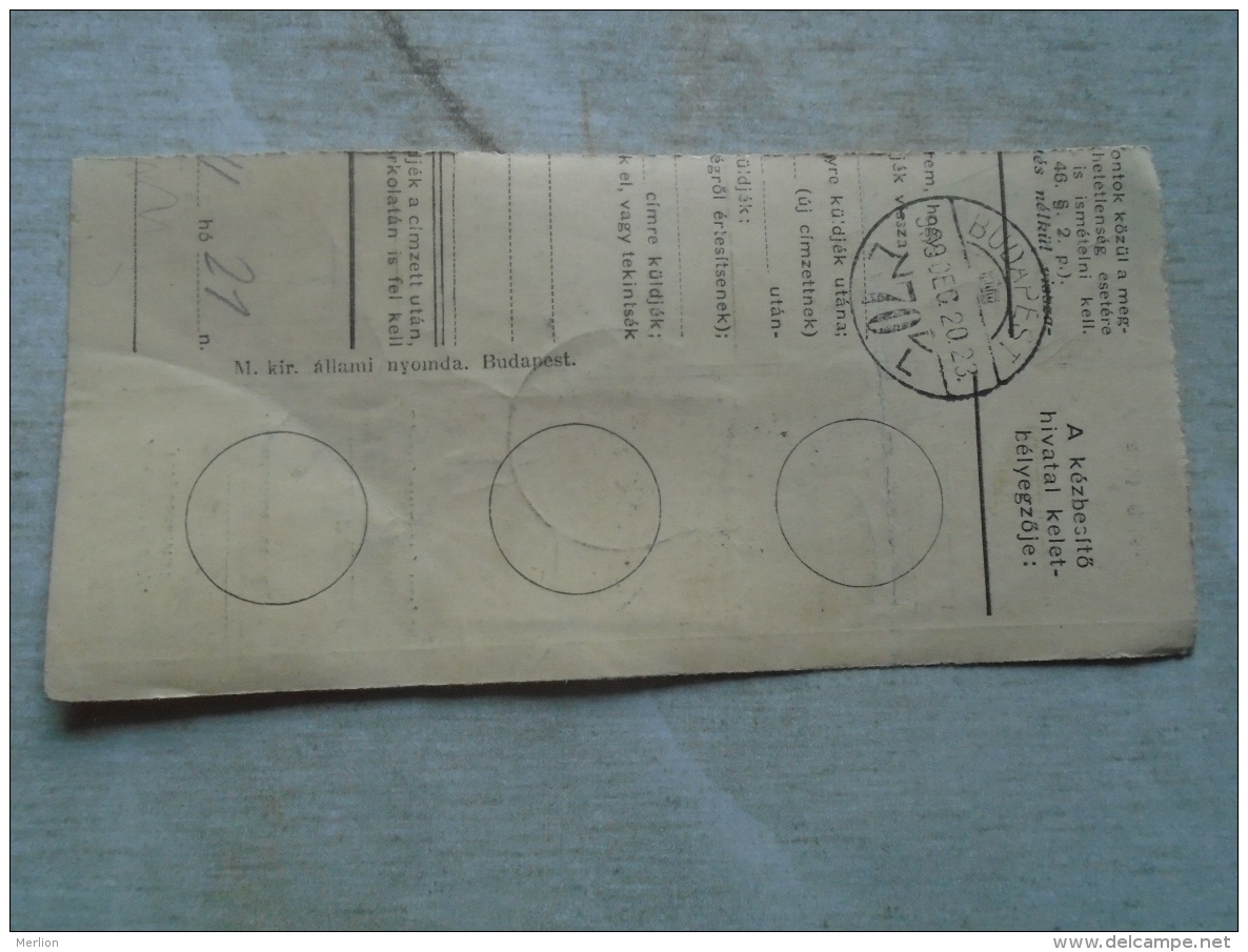 D138847  Hungary  Parcel Post Receipt 1939  SZOLNOK - Parcel Post