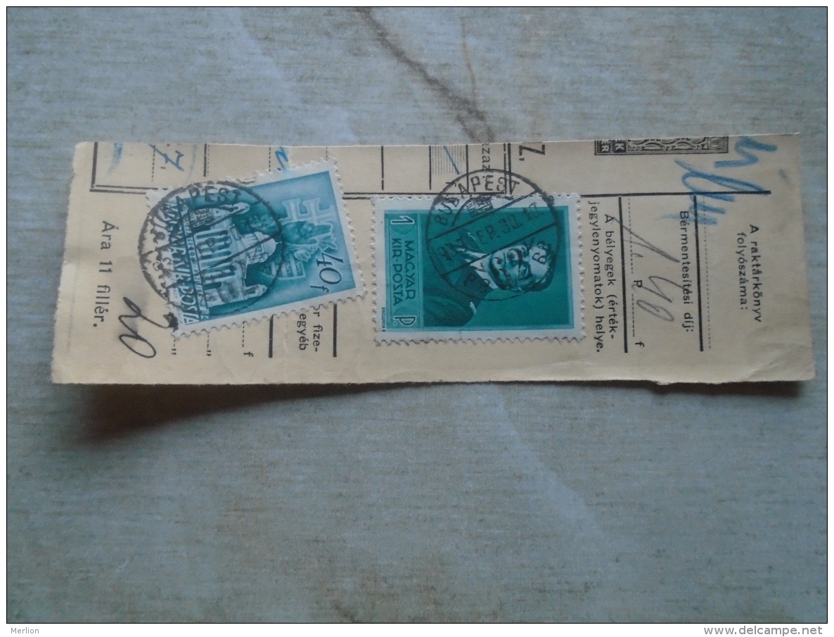 D138872  Hungary  Parcel Post Receipt 1939  Stamp  HORTHY    - BUDAPEST -MEZÖTÚR - Pacchi Postali