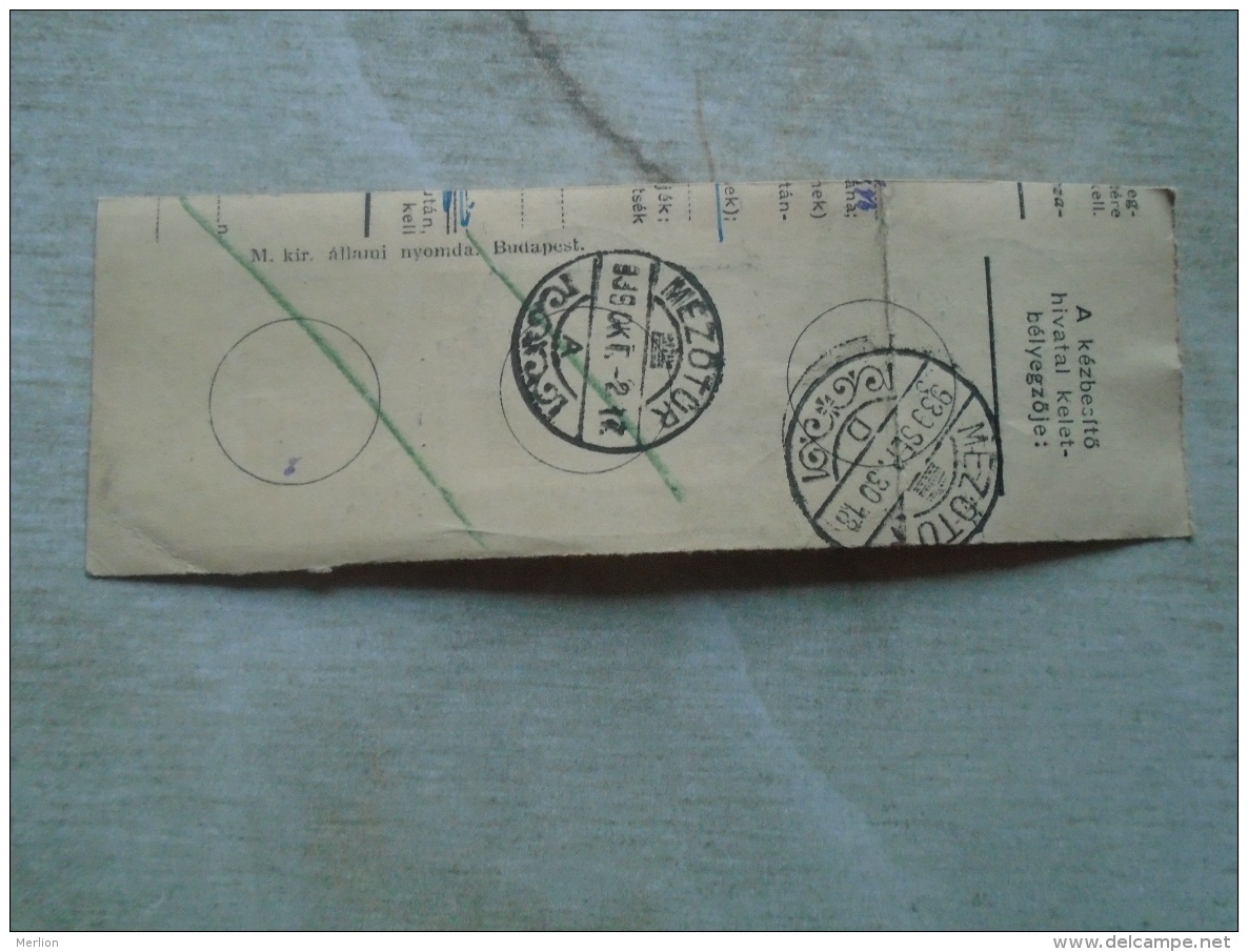 D138872  Hungary  Parcel Post Receipt 1939  Stamp  HORTHY    - BUDAPEST -MEZÖTÚR - Postpaketten
