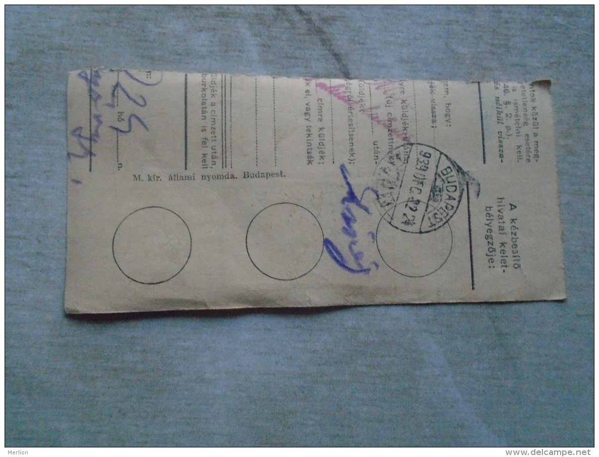 D138878 Hungary  Parcel Post Receipt 1939  Stamp  HORTHY    - Budapest - CSONGRÁD - Postpaketten