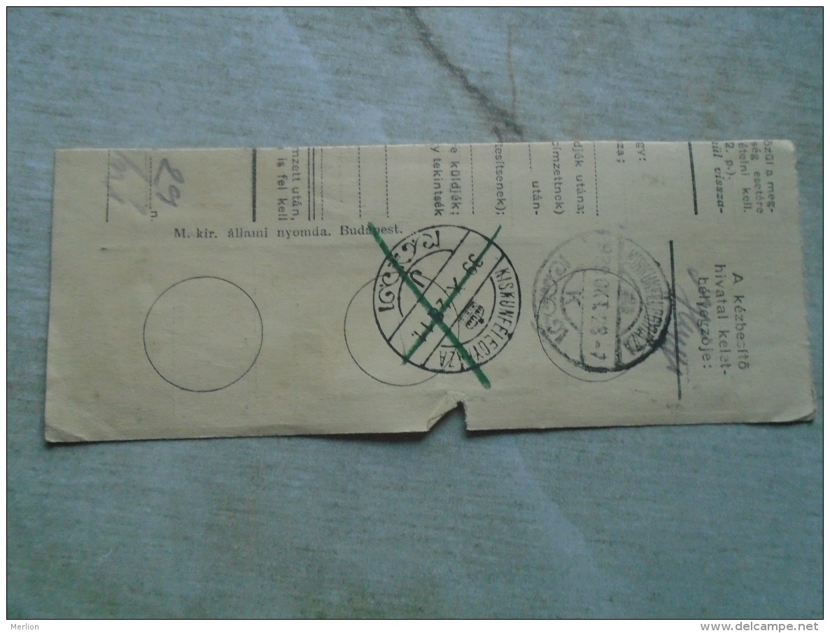 D138882 Hungary  Parcel Post Receipt 1939  Stamp  HORTHY    - BUDAFOK -KISKUNFÉLEGYHÁZA - Pacchi Postali