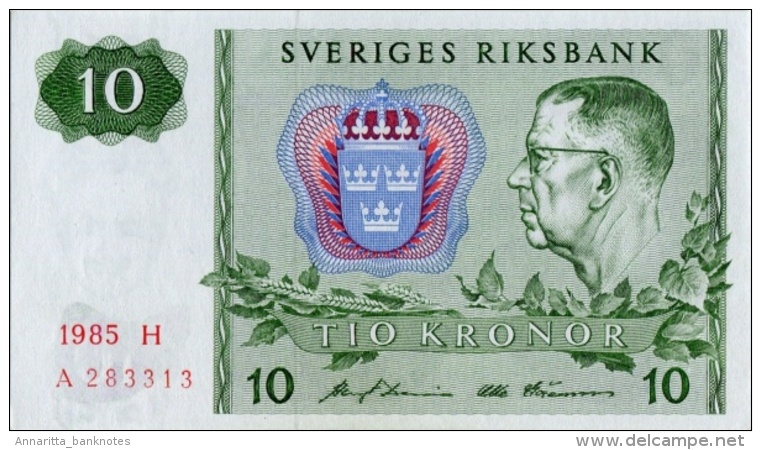 SWEDEN 10 KORONOR 1985 P-52d UNC ENGRAVED SIGN. [ SE52d1985 ] - Svezia