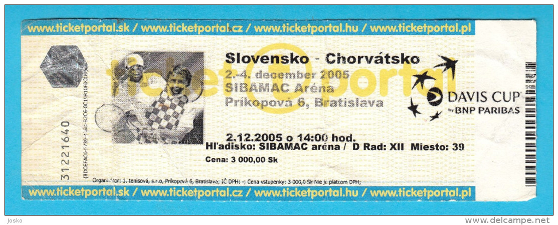 SLOVAKIA Vs CROATIA - 2005 DAVIS CUP FINAL Tennis Match Ticket * Billet Billete Biglietto Bilhete Tenis Goran Ivanisevic - Other & Unclassified