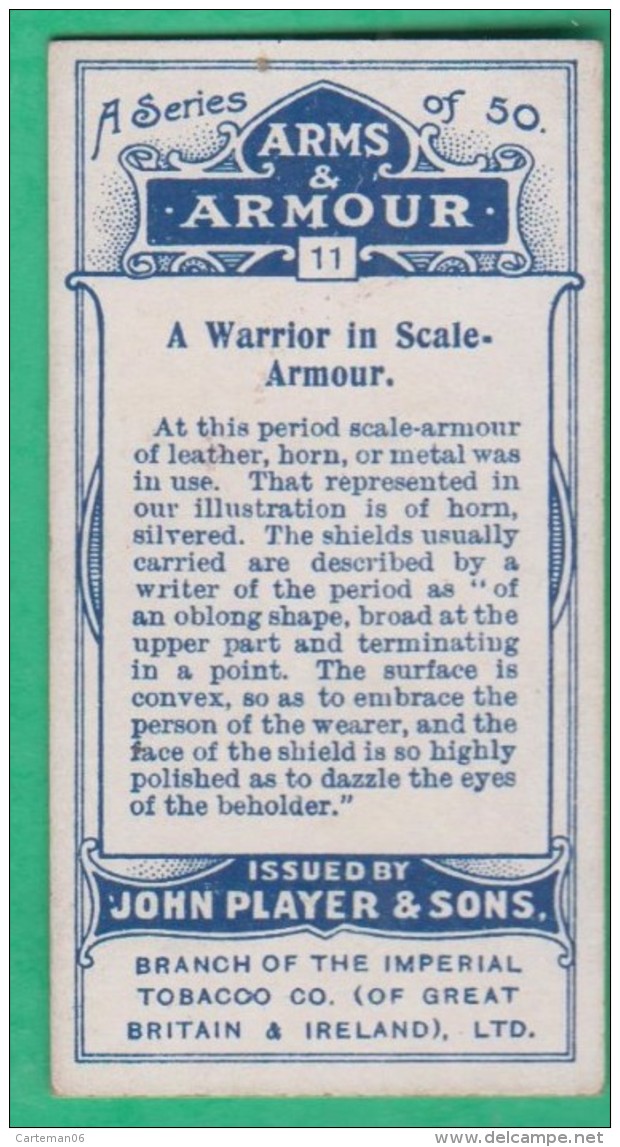 Chromo John Player & Sons, Player's Cigarettes, Arms & Armour 11 -Time Of Ist Crusade N°1095 A Warrior In Scale Armour - Player's