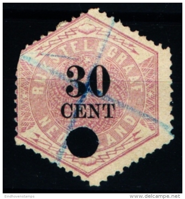 Netherlands 1877 Telegraph Stamp 30 Ct Used - Rounded Corner - Telegraphenmarken