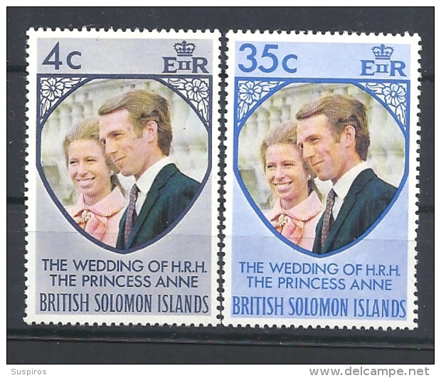 BRITISH SOLOMON ISLANDS  1973 Royal Wedding Of Princess Anne And Mark Phillips  Hinged Mitchel 246/247 - Islas Salomón (...-1978)