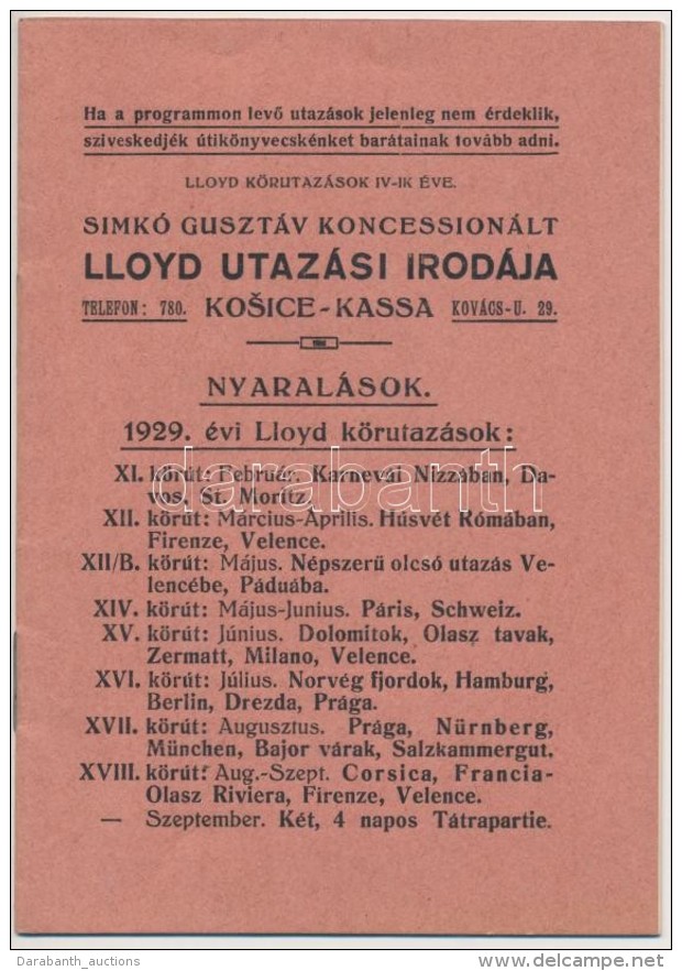 1929 Simkó Gusztáv Koncessionált Lloyd Utazási Irodája, Nyaralások 1929.... - Ohne Zuordnung