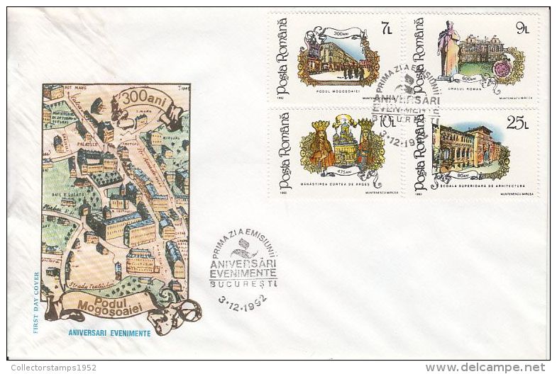 4518FM- HISTORICAL BUILDINGS, COVER FDC, 1992, ROMANIA - FDC