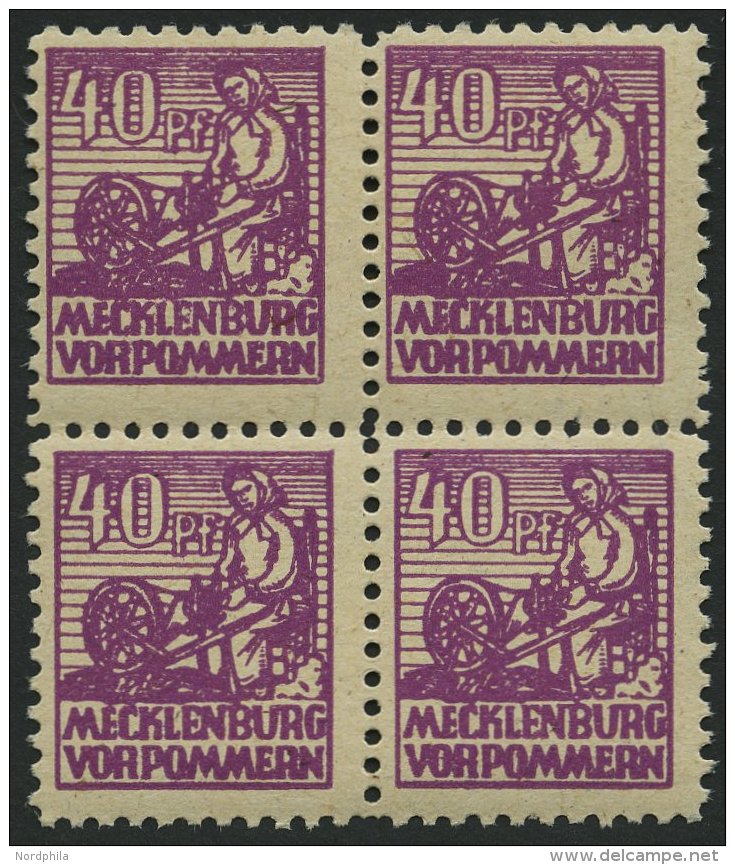 MECKLENBURG-VORPOMMERN 40yb VB **, 1946, 40 Pf. Violettpurpur Im Viererblock, Pracht, Gepr. Kramp, Mi. 400.- - Autres & Non Classés