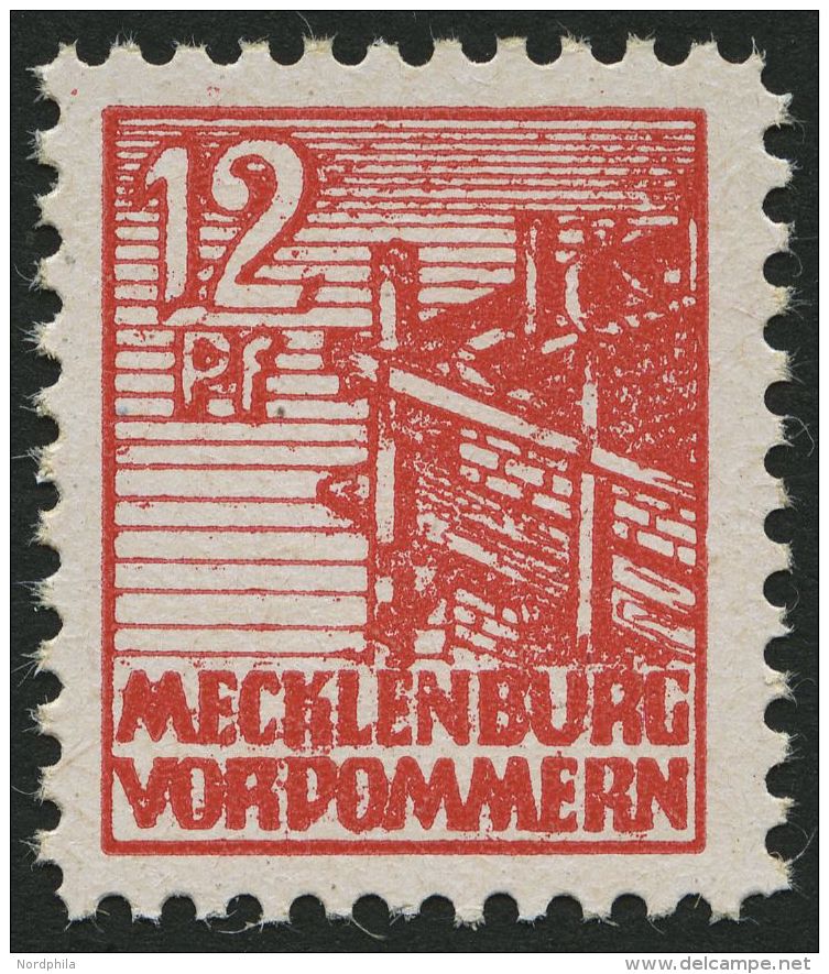 MECKLENBURG-VORPOMMERN 36xcc **, 1946, 12 Pf. Schwärzlichgraurot, Kreidepapier, Pracht, Gepr. Kramp, Mi. 320.- - Autres & Non Classés